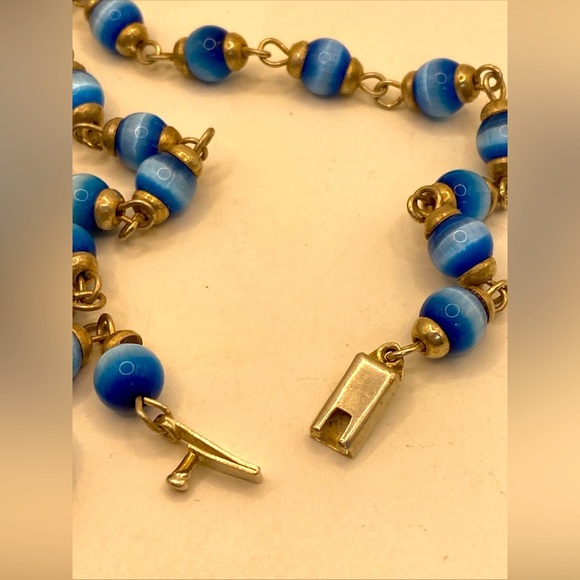 Necklace .925 Sterling Silver Mexico Blue Cat Eye Beads 24”/47.6 grams - Picture 7 of 8